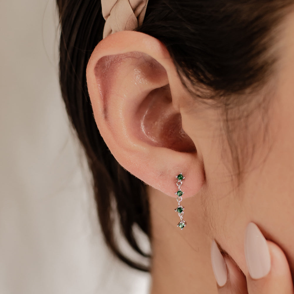 Boucles d’Oreille Quatuor de Gemmes Vertes Sterling Argent